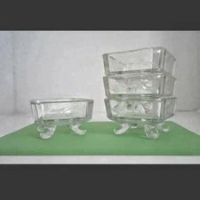 Salt Sellers Dessert Cups Etched Glass Clear With Feet Vintage Set Of 4