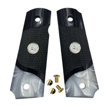 1911 Grips Full Size fit Colt Springfield Grips White Pearl W/Silver Horse+Screw