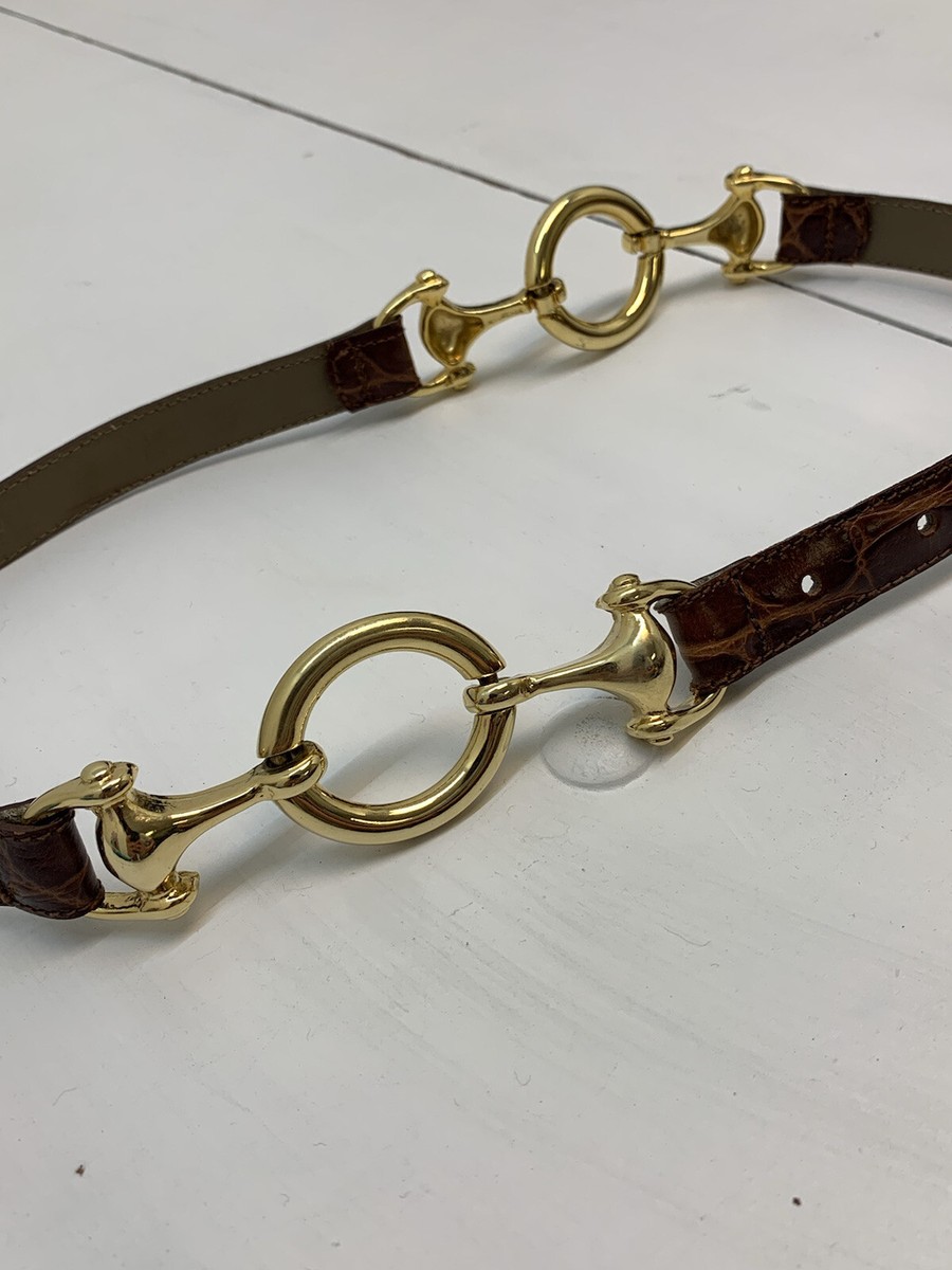 Brown Belt with Gold Chain Accent Avignon Chain-Link Accents Waist Belt - Brown Belts  main image 2