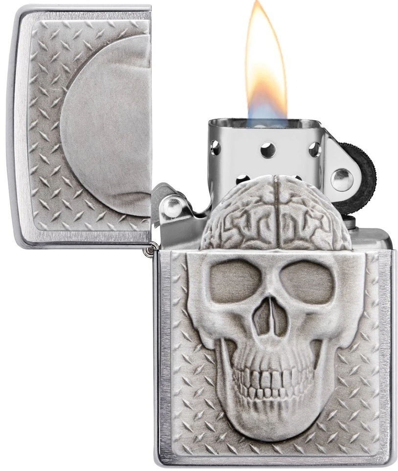Zippo Skull Reveal Brushed Chrome With Hidden Brain Windproof Perfect Gift 29818