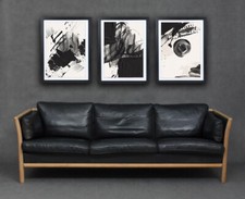 Black & White Painting Abstract Triptych Set of A4 A3 A2 Prints Cool Modern Art