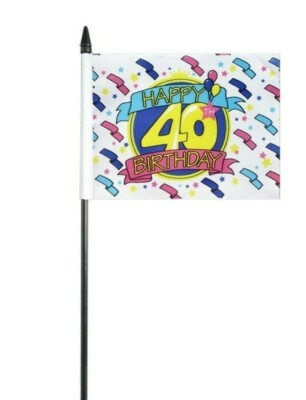 Happy 40. Geburtstag Flagge Feier kleine Hand winkt 6'' x 4''