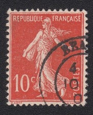 Semeuse fond plein 10c rouge n° 135c Y&T timbre France 1906 oblitéré