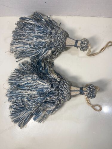Tassels Blue/Ivory 2 in lot tassel 9" cords 6" - Picture 1 of 2