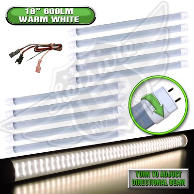 10PC 12V DC RV Marine F15T8 LED Tube Light 9W 18''(17-3/4'' pin to pin) WW 600 lm