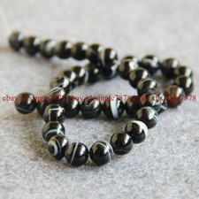 10mm Natural Black White Striped Agate Round Gemstone Loose Beads 15"