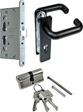 Stahltür/FH Set Beschlag (beidseitig Drücker) + FH Schloss (DL/DR) + Zylinder
