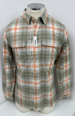 Amazon Essentials Men's Green Orange Plaid Long-Sleeve Flannel Shirt Size  Med | eBay