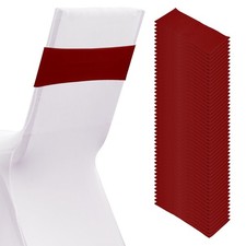 50 Pcs Spandex Chair Sashes Bows with Slider Buckle, Wine Red