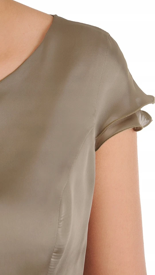 Carla Moreno Idalia Midikleid Chiffon Crinkle Kurzarm Rosa Khaki Kupfer 42 44 - Bild 4 von 4