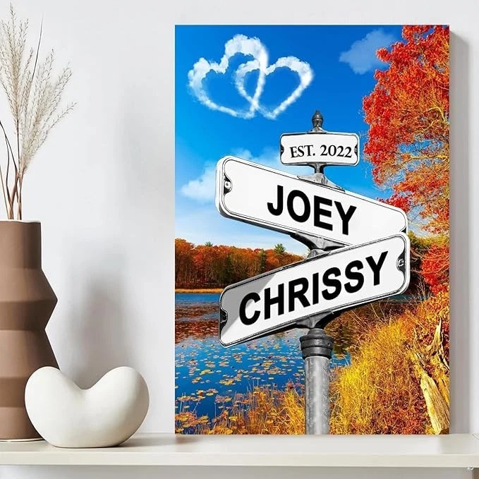 Personalized Canvas Vintage Street Sign for Couples Crossroads Custom Name Date - Image 2 of 4