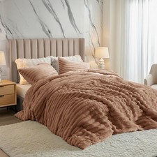 Cuddly Ribbed Fluffy Comforter Set King Size, Super Soft Plush Fleece Bedding...