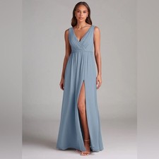 AZAZIE Tanicia Women’s NWT’s br Dusty Blue A-Line Pleated Chiffon Formal Dress C