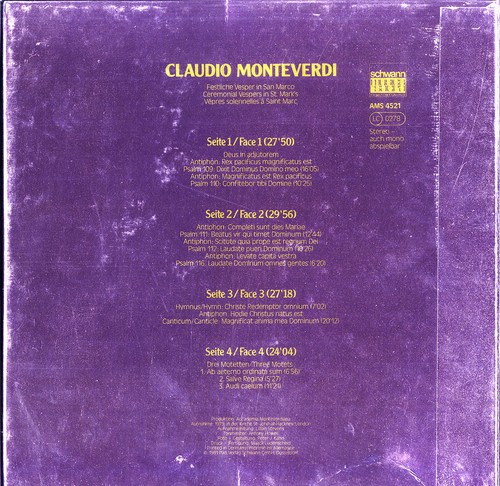 2LP MONTEVERDI Ceremonial Vespers in San Marco KENNARD HARRISON MINTY STEVENS - Picture 2 of 3