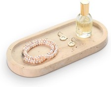 Turkish Natural Marble Vanity Tray Oval Bathroom Tray 10 inch Beige Travertine