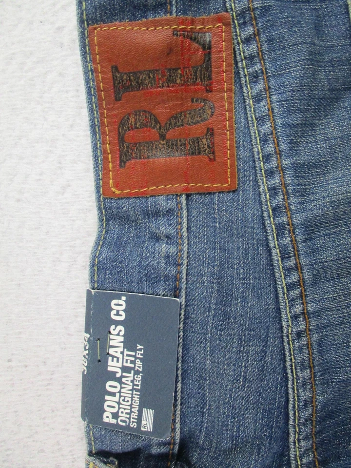 Polo Ralph Lauren Jeans Mens 38x34 Blue Denim Original Fit Straight Leg Zip Fly - Image 3 of 4