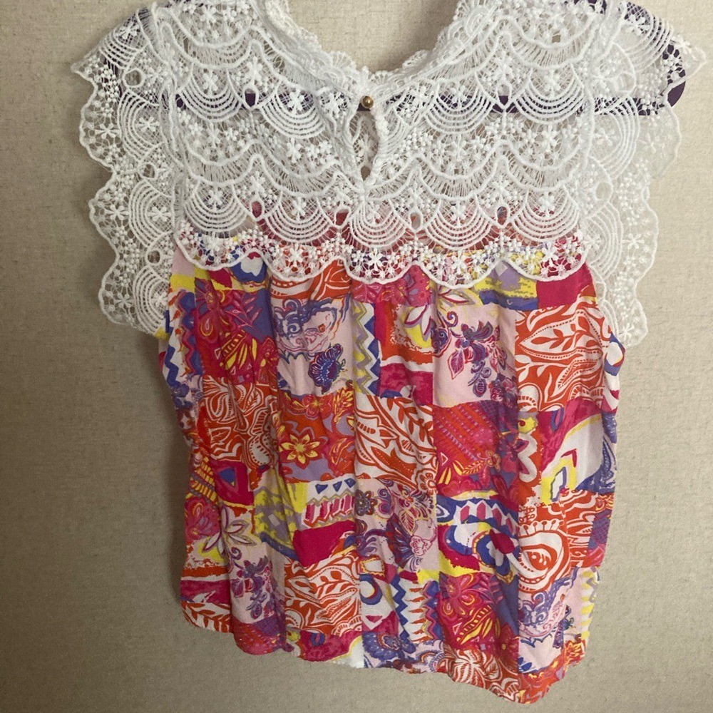 Boho Chic Patchwork Blouse with Lace Trim - image 2