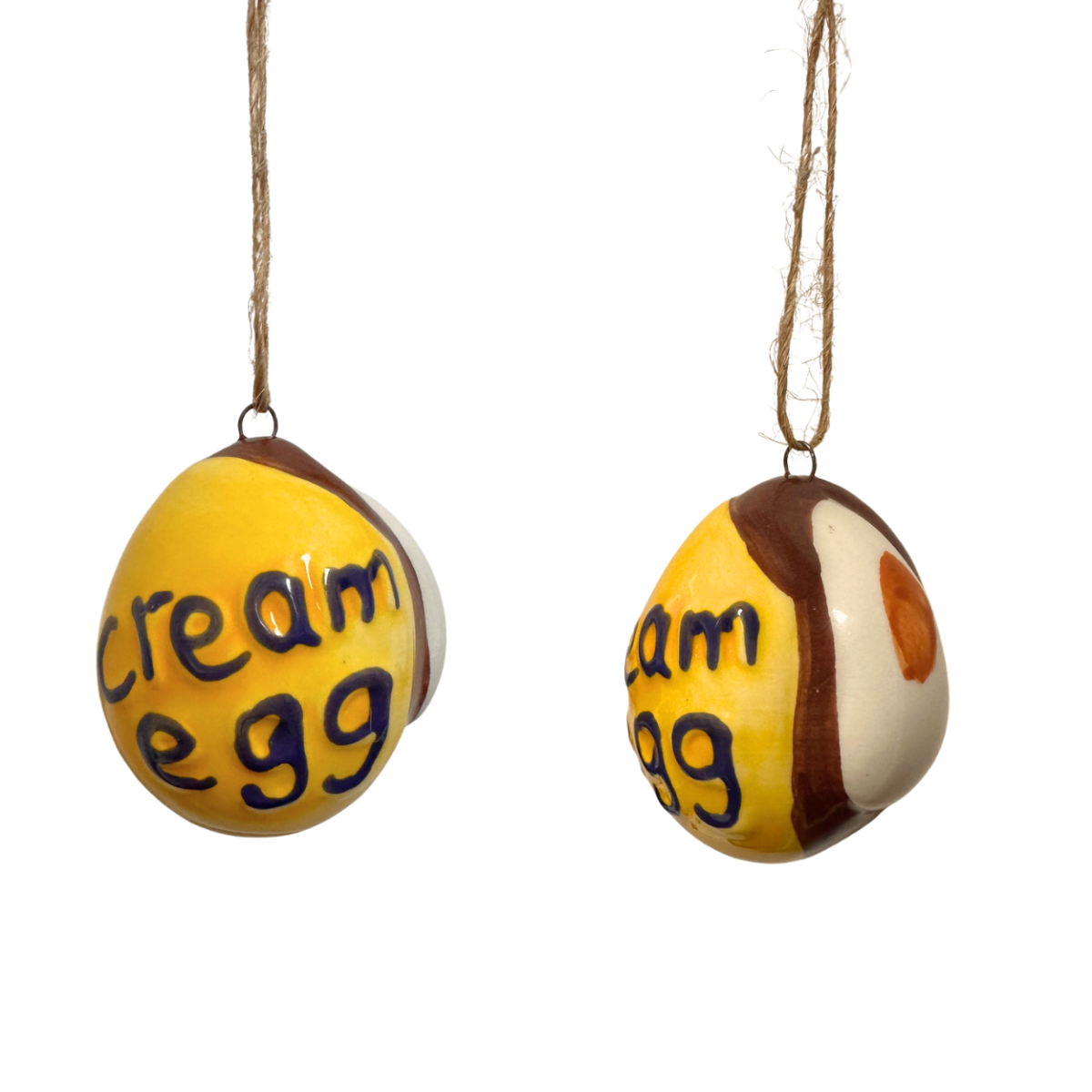 Ceramic Cream Egg Hanging Easter Decoration with Rustic Twine Novelty Spring