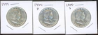 Lot of (3) Coins - 90% Silver Franklin Half Dollars: 1949-P, D & S *Nice AU's!*