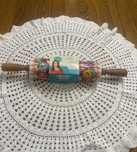 Pioneer Woman Sweet Romance Blossoms Ceramic Rolling Pin w/ Acacia Wood Handles