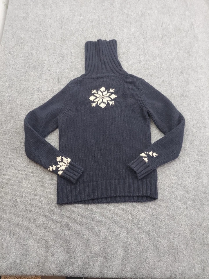 Suéter feminino Eddie Bauer pequeno azul floco de neve xale colarinho lã seda ilha justa - Imagem 2 de 4