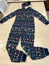 Disney Pajamas Youth XL Blue Mickey Mouse Christmas Hooded One-piece Sleepwear