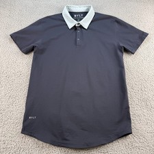 BYLT Lux Drop Cut S S Polo Shirt Mens Medium Blue Poke Dot Collar Slim Fit