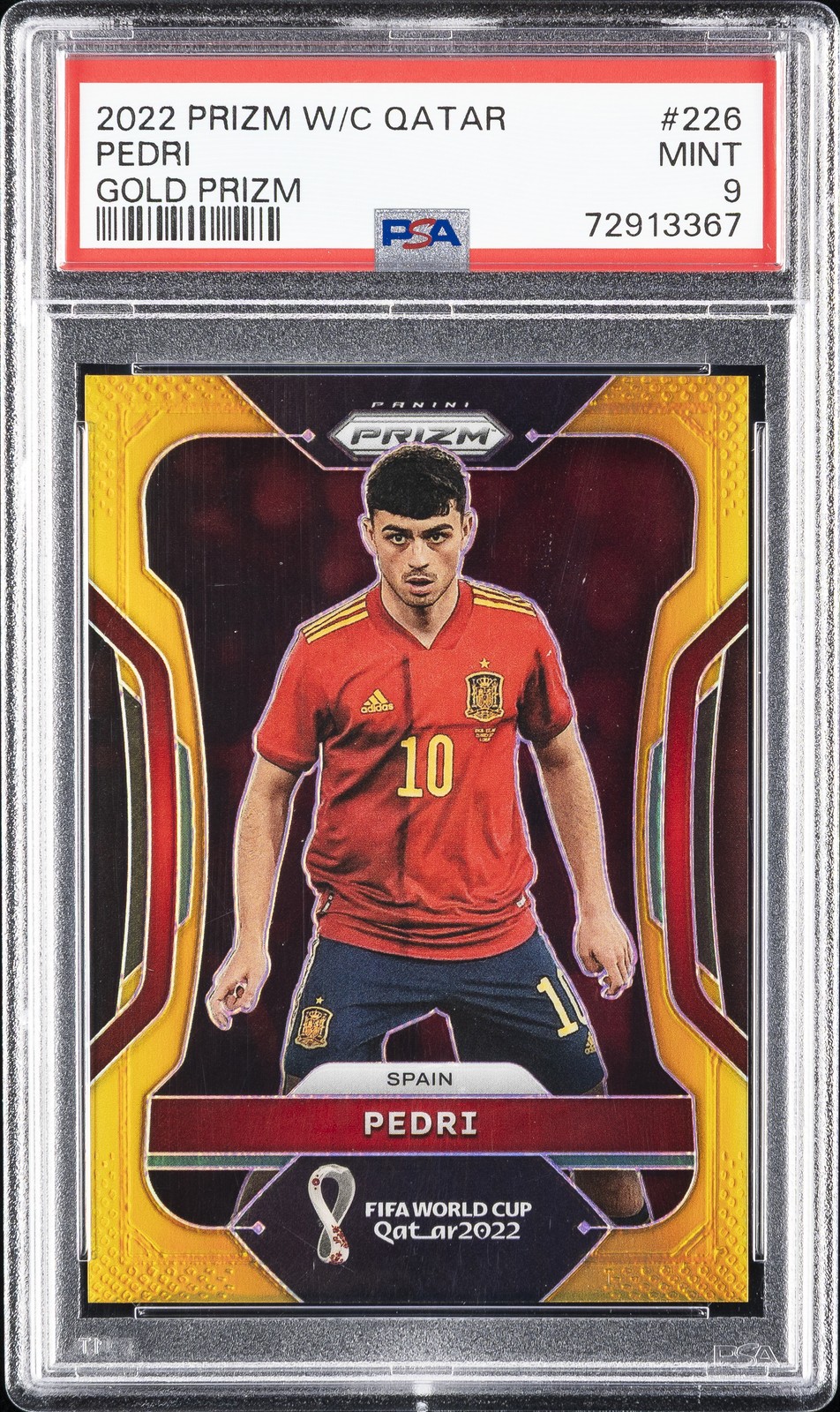2022 PANINI PRIZM WORLD CUP QATAR GOLD PRIZM #226 PEDRI 6/10 PSA 9