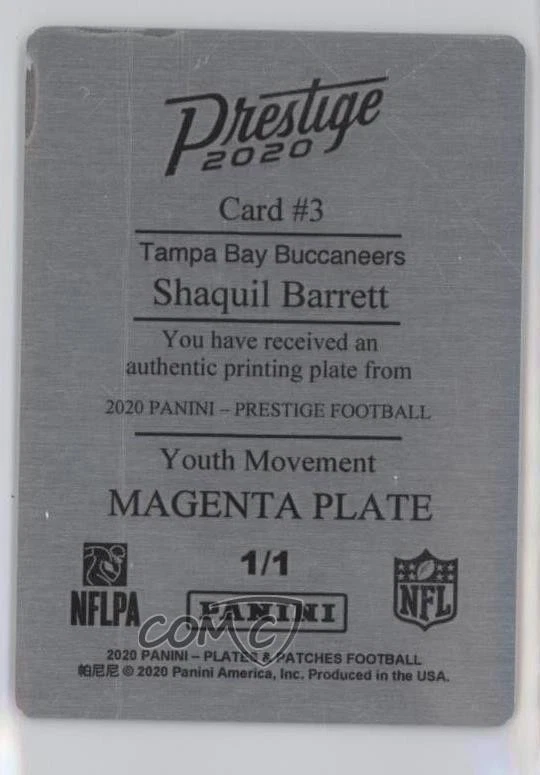 2020 Prestige Youth Movement Printing Plate Magenta 1/1 Shaquil Barrett 0gx4 - Image 2 of 3