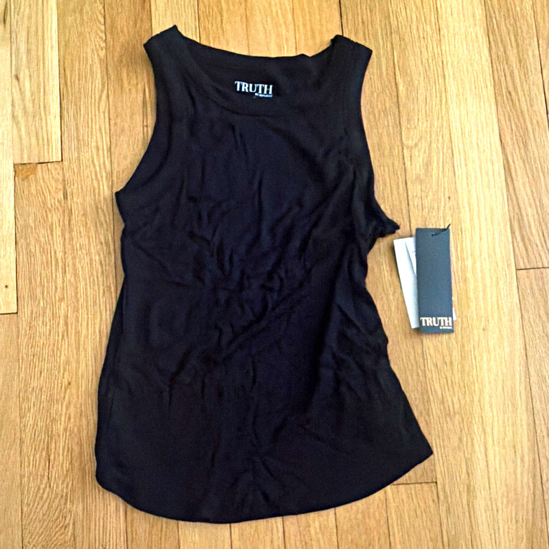 TRUTH by Republic Black Ribbed Knit Tank Top Round Neck Sleeveless S/P