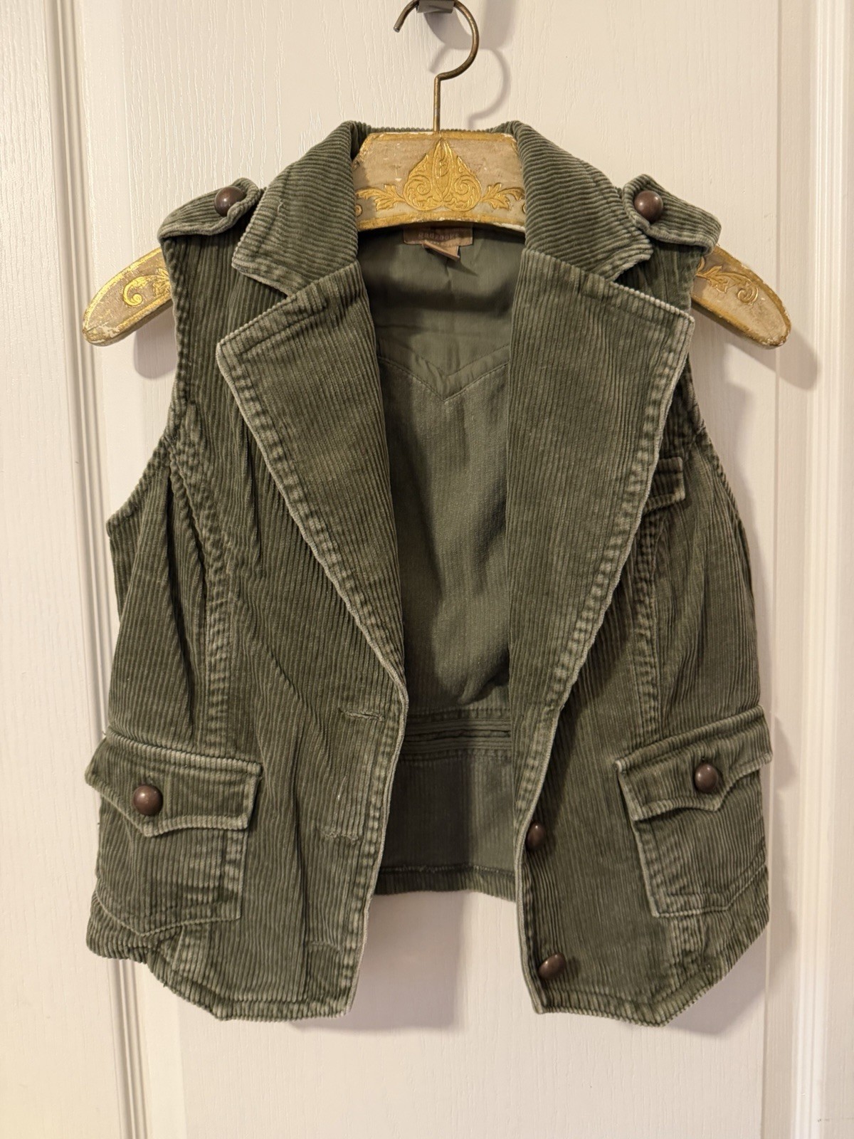 Gadzooks Olive Green Button Epaulette Basic Vest … - image 1
