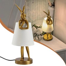 LED Bunny Table Lamp Resin Rabbit Desk Linen Shade 16Inch Decorative Lamp Room