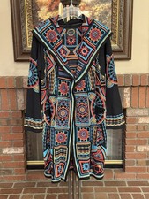 Johnny Was Black Embroidered Hooded Duster Vibrant Colors Floral Design Size S