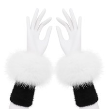 Faux Fur Short Wrist Cuffs Winter Fluffy Furry Wristbands Arm Warmer Whiteblack