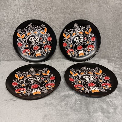 Spectrum Designz Mary Day of Dead 8'' Black Plates Gothic Halloween Skeleton 2022