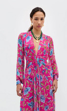 BNWT Rixo Meera Chiffon Gown Butterfly Floral Magenta Silk Dress Size S M L