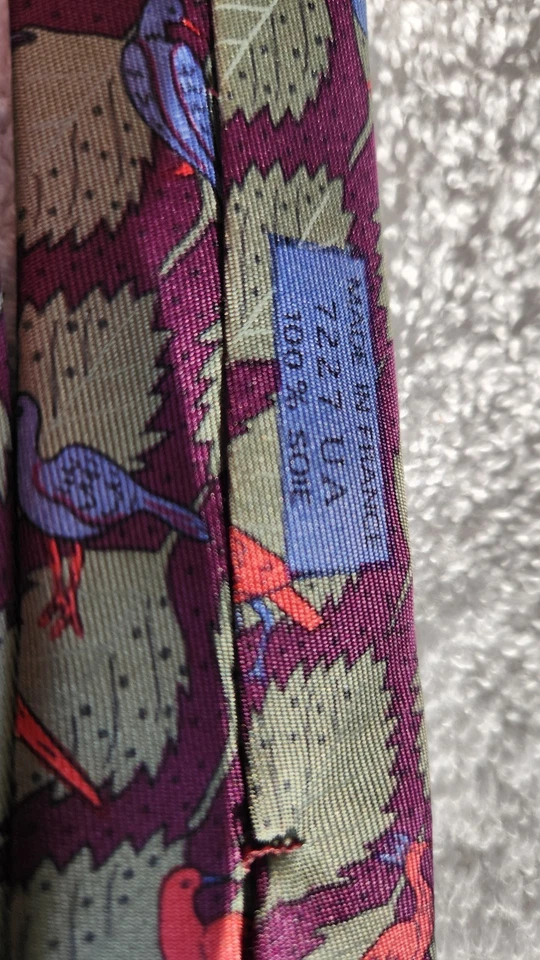 Corbata Hermes París Roja y Azul Pájaros y Hojas 100% Seda 60L X 3.4W Foto 2 de 4