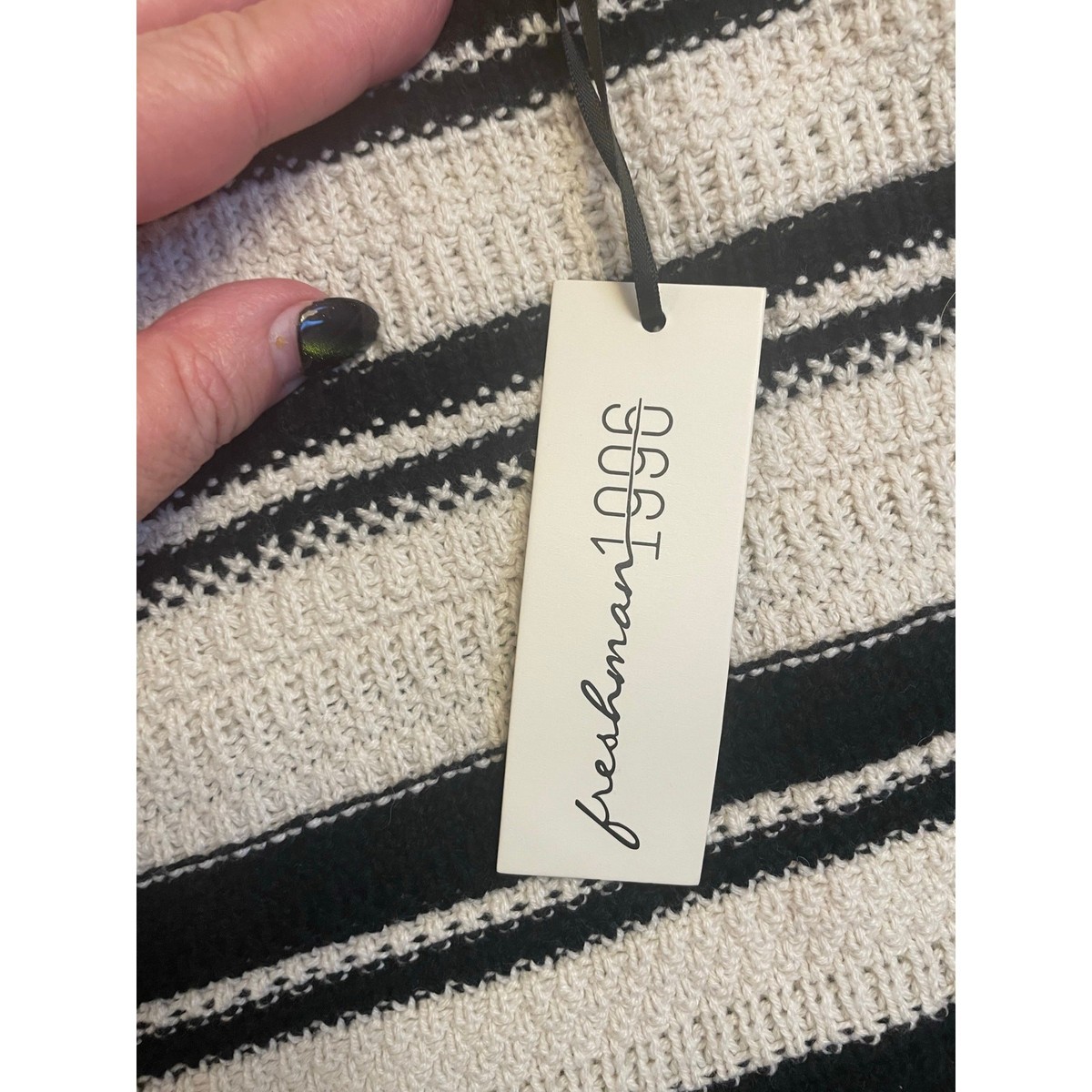 Freshman 1996 Knit Dress Large Black White Striped Ruffle Hem Sweater Dress Freshman 1996 Knit Dress Large Black White Striped Ruffle Hem Sweater Dress