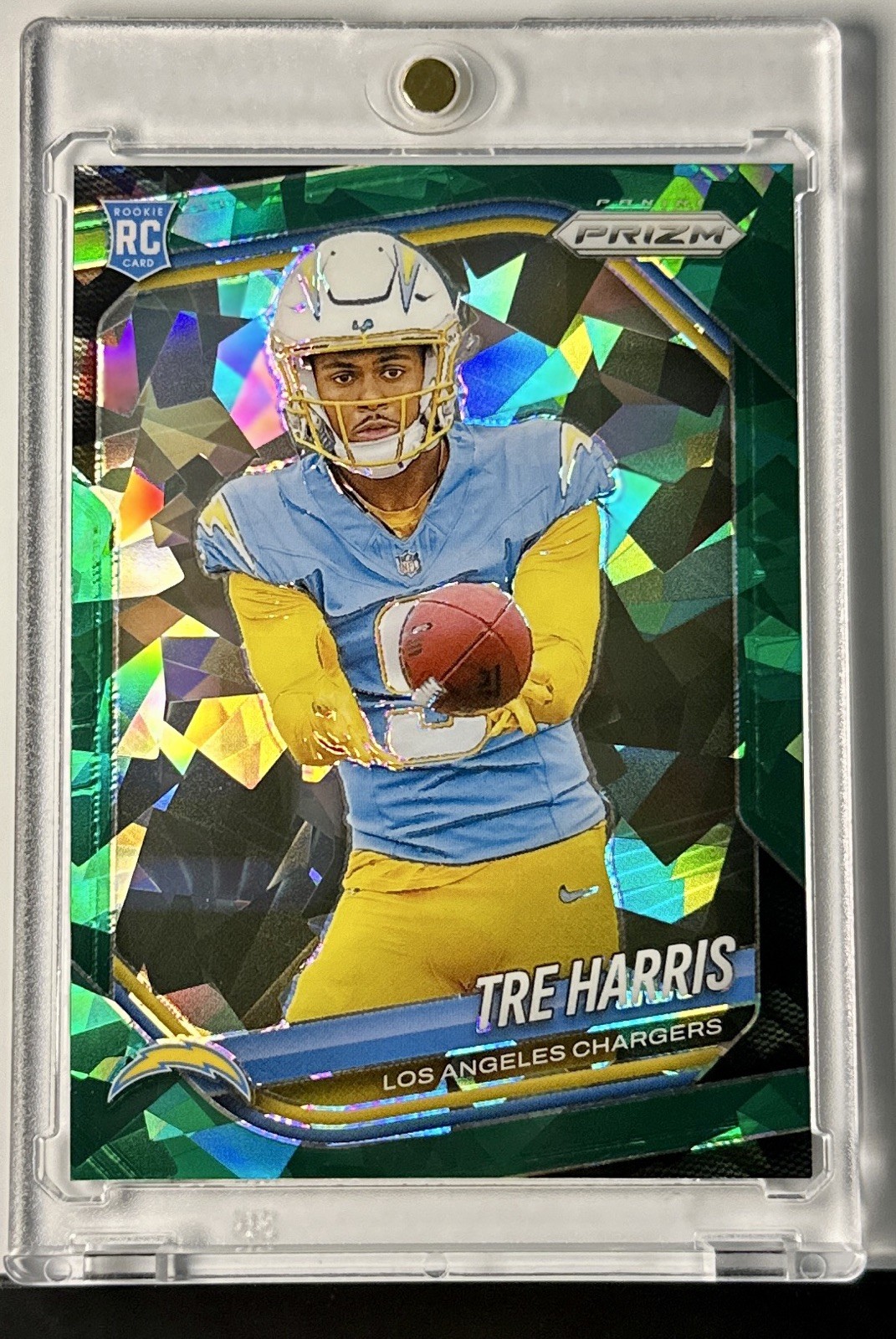 2025 Panini Prizm #371 - Tre Harris Green Cracked Ice Prizm - Chargers