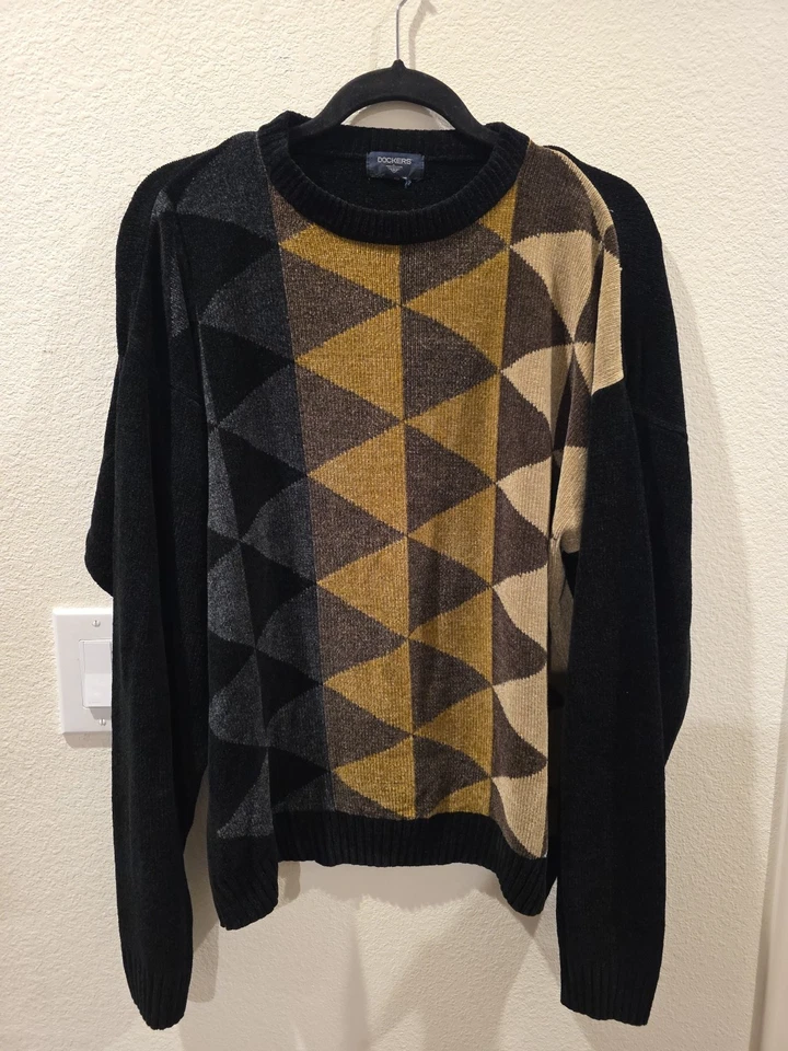Suéter De Colección Y2K Años 90 Dockers Talla M Triángulos Geométricos Suave Chenilla Multicolor Foto 2 de 4