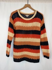 LL BEAN SIGNATURE Striped Cotton Sweater Womens Size M Fisherman Chunky Classic