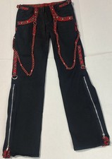 TRIPP NYC Pants Black/Red Plaid Vintage 90s Zippers Goth Red Chains Sz 9/10
