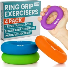 Vive Hand Strengthener Grip Ring - Forearm Multicolor (4 Pack) 