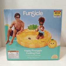 Funsicle Happy Pineapple FunRing Pool Inflatable 48” Diameter Kiddie Pool Summer