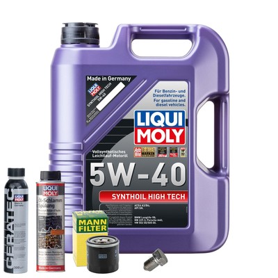 Motoröl 5W40 LIQUI MOLY 5L+MANN Ölfilter+Spülung+Cera Tec+Ölablassschraube