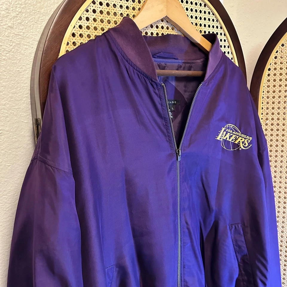 Vintage 90s Tulliano Los Angeles Lakers Purple Bomber Silk Jacket Sz L RARE - Image 3 of 4