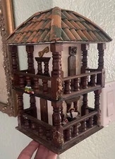 Artisan Folk Art Dollhouse Corner Wall Decor Hanging Miniature Porch House VTG