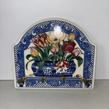 Santa Barbara Ceramic Design Signed Key Holder Plaque 1999 Vintage Tulip Design