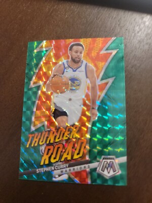 2022-23 Panini Mosaic Thunder Road Stephen Curry #12 Green Prizm  display picture 1