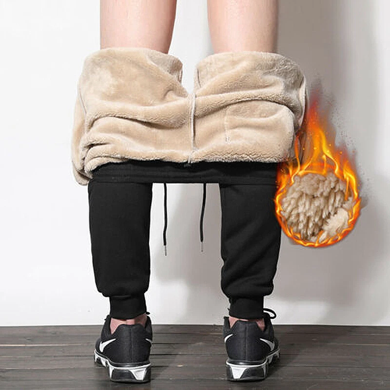 Men Pants Athletic Fleece Lined Joggers Drawstring Elastic Waist Winter Trousers